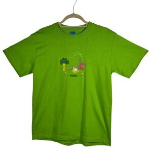 T.A Lime Green Embroidered Farmcore T-Shirt Unisex Medium Cotton Animal Lover
